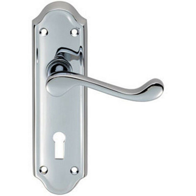 Pair Victorian Upturned Handle On Lock Backplate 168 X 47mm Polished Chrome from B&Q