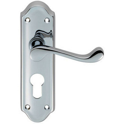  - Pair Victorian Upturned Lever On Euro Lock Backplate 168 X 47mm Polished Chrome