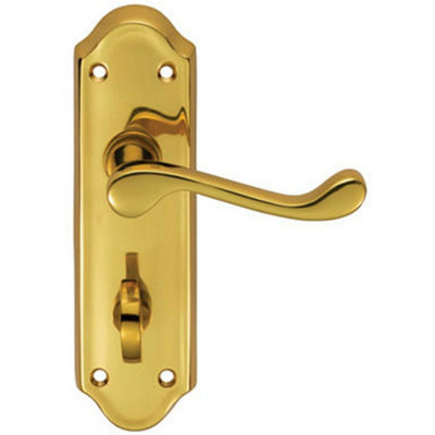  - Pair Victorian Upturned Lever On Bathroom Backplate 168 X 47mm Polished Brass