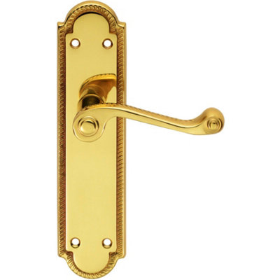 Pair Reeded Scroll Lever On Shaped Latch Backplate 205 X 49mm Polished Brass from B&Q