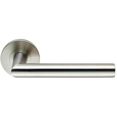 Pair Round Mitred Bar Safety Handle On Round Rose Concealed Fix Satin Steel