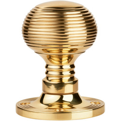  - Pair Textured Rimmed Mortice Door Knob 52mm Dia Brass Beehive Handle