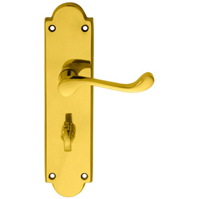  - Pair Victorian Scroll Handle On Bathroom Backplate 205 X 49mm Polished Brass