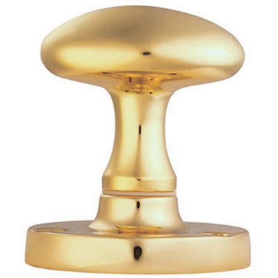  - Pair Large Oval Mortice Door Knob 61mm Diameter Polished Brass Door Handle