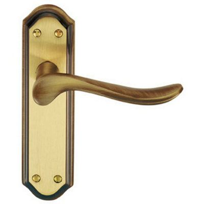 Pair Curved Handle On Sculpted Latch Backplate 180 X 48mm Florentine Bronze