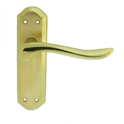  - Pair Curved Lever On Sculpted Latch Backplate 180 X 48mm Satin/polished Brass