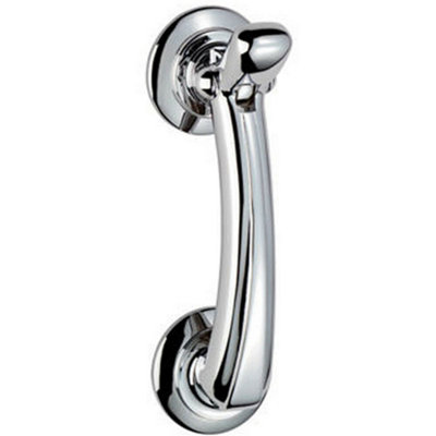  - Victorian Bow Door Knocker On Rose 95mm Fixing Centres Polished Chrome
