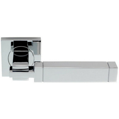 B&Q Pair Cube Lever On Square Rose Etched Detailing Concealed Fix Polished Chrome