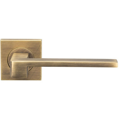 Pair Flat Squared Bar Handle On Square Rose Concealed Fix Antique Brass from B&Q