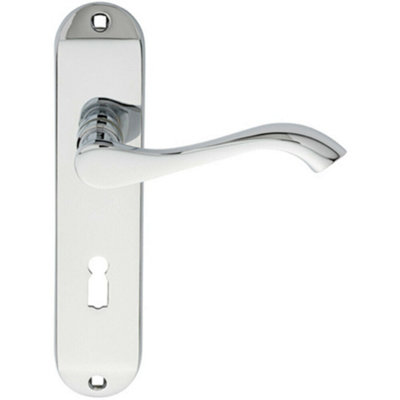 Pair Curved Handle On Chamfered Lock Backplate 180 X 40mm Polished Chrome from B&Q