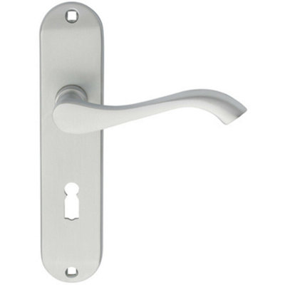  - Pair Curved Handle On Chamfered Lock Backplate 180 X 40mm Satin Chrome