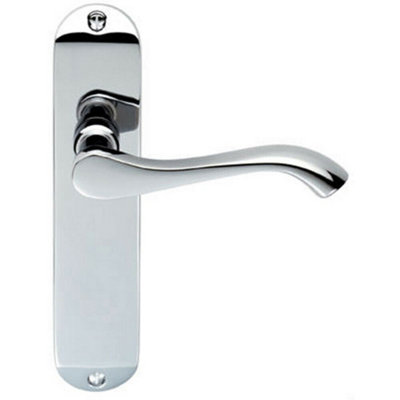 Pair Curved Handle On Chamfered Latch Backplate 180 X 40mm Polished Chrome from B&Q
