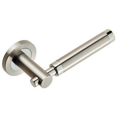  - Pair Sectional Round Bar Lever Concealed Fix Round Rose Polished Satin Steel