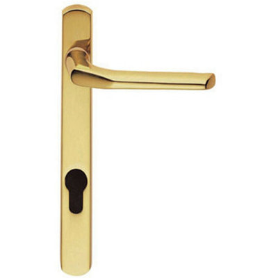  - Straight Lever Door Handle On Lock Backplate Polished Brass 208mm X 25mm