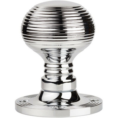  - Pair Textured Rimmed Mortice Door Knob 52mm Dia Chrome Beehive Handle