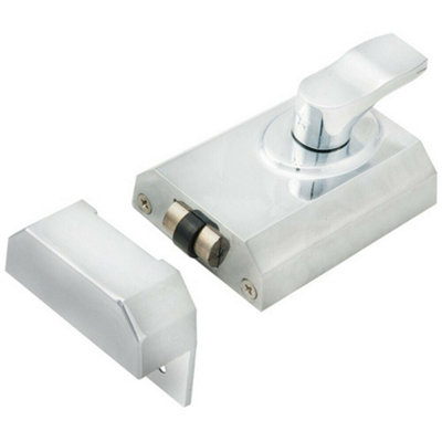 Contract Rim Cylinder Rollerbolt Nightlatch 60mm Polished Chrome Door Lock from B&Q