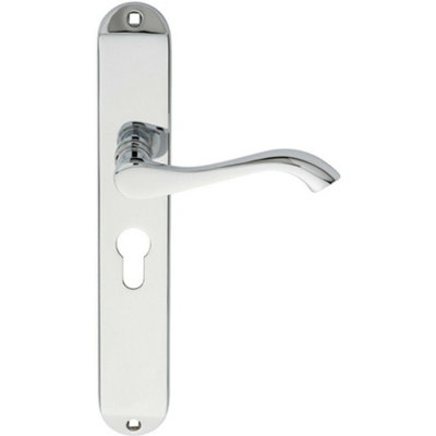 Pair Curved Lever On Long Slim Euro Lock Backplate 241 X 40mm Polished Chrome