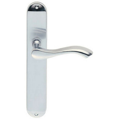 Pair Curved Handle On Long Slim Latch Backplate 241 X 40mm Satin Chrome