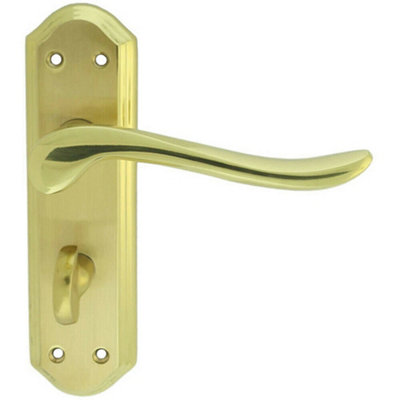  - Pair Curved Lever On Sculpted Bathroom Backplate 180 X 48mm Satin/polished Brass
