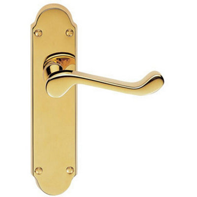  - Pair Victorian Upturned Handle On Latch Backplate 170 X 42mm Stainless Brass