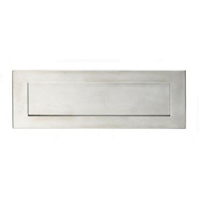 Sprung Inward Opening Letterbox Plate 275mm Fixing Centres Satin Steel from B&Q