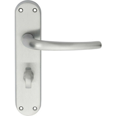  - Pair Slim Round Bar Lever On Shaped Bathroom Backplate 185 X 40mm Satin Chrome