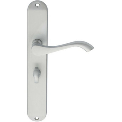  - Pair Curved Handle On Long Slim Bathroom Backplate 241 X 40mm Satin Chrome