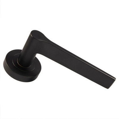  - Pair Straight Rounded Handle On Round Rose Concealed Fix Matt Black