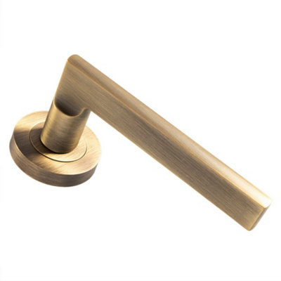 Pair Straight Plinth Mounted Lever On Round Rose Concealed Fix Antique Brass from B&Q