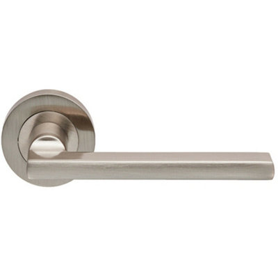 Pair Straight Plinth Mounted Handle On Round Rose Concealed Fix Satin Nickel from B&Q