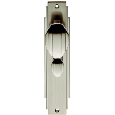 Pair Line Detailed Door Knob On Bathroom Backplate 205 X 45mm Satin Nickel from B&Q