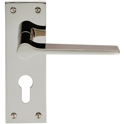  - Pair Flat Straight Lever On Slim Euro Lock Backplate 150 X 50mm Polished Nickel