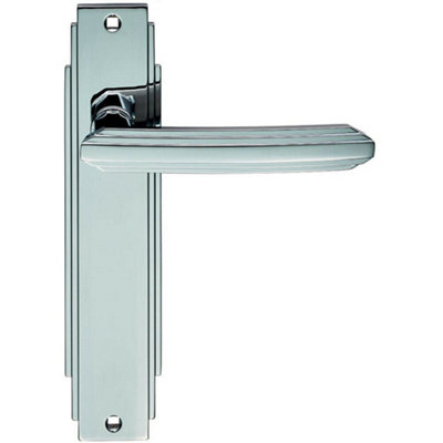 - Pair Line Detailed Handle On Latch Backplate 205 X 45mm Polished Chrome
