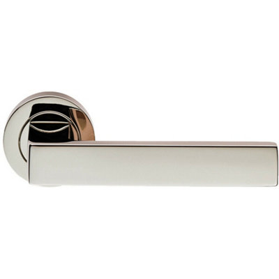 B&Q Pair Straight Square Handle On Round Rose Concealed Fix Polished Nickel