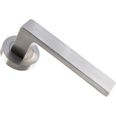  - Pair Straight Square Handle On Round Rose Concealed Fix Satin Nickel