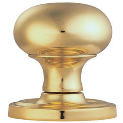 Pair Mushroom Mortice Door Knob 59mm Dia Concealed Rose Polished Brass from B&Q