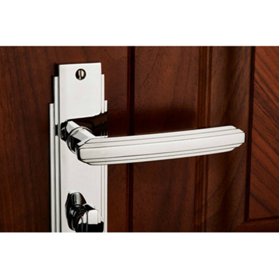  - Pair Line Detailed Handle On Bathroom Backplate 205 X 45mm Polished Chrome