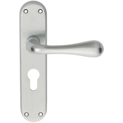  - Pair Smooth Round Bar Handle On Euro Lock Backplate 185 X 40mm Satin Chrome