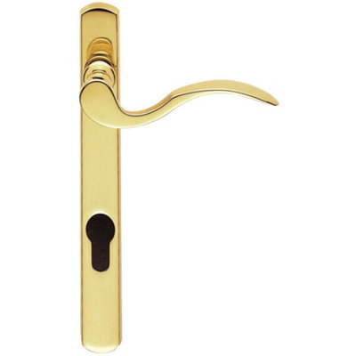 - Scroll Lever Door Handle On Lock Backplate Polished Brass 208 X 25mm