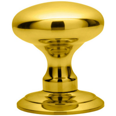  - Pair Large Rounded Mortice Door Knob 65mm Diameter Polished Brass