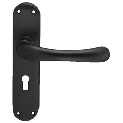  - Pair Smooth Rounded Handle On Shaped Lock Backplate 185 X 42mm Matt Black
