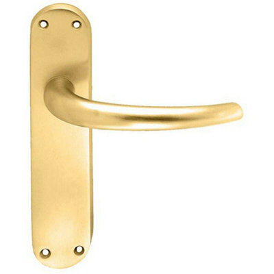 Pair Slim Round Bar Handle On Shaped Latch Backplate 185 X 40mm Satin Brass from B&Q