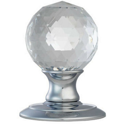  - Pair Crystal Mortice Round Door Knob 65mm Diameter Polished Chrome Rose