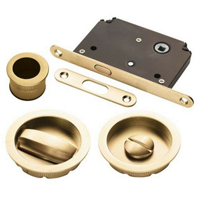 Loops Unisex Metallics Sliding Bathroom Door Flush Pull Set Turn & Release Lock Satin Brass In - Image 3