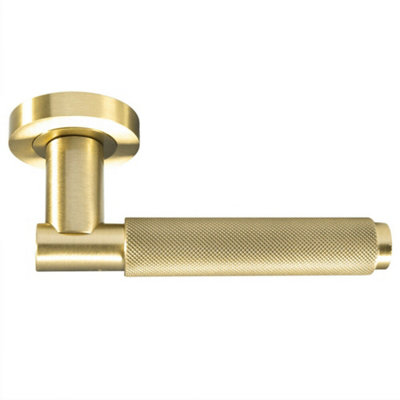  - Pair Knurled Grip Round Bar Handle On Round Rose Concealed Fix Satin Brass