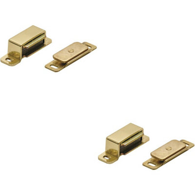 2X Magnetic Cupboard Door Catch 37mm Fixing Centres 6Kg Pull Electro Brassed from B&Q