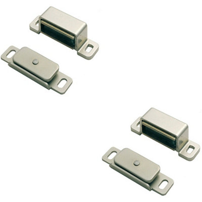  - 2X Magnetic Cupboard Door Catch 36.5mm Fixing Centres 3.5Kg Pull Nickel Plated