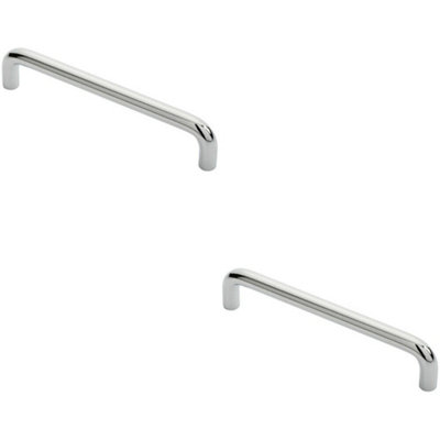 B&Q -  2X Round D Bar Cabinet Pull Handle 138 X 10mm 128mm Fixing Centres Chrome
