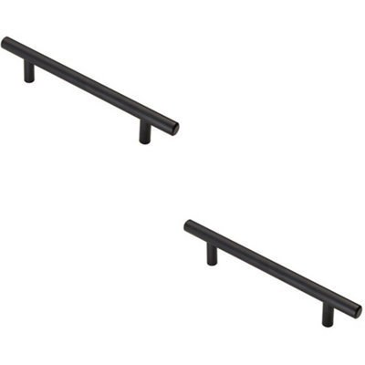 B&Q -  2X T Bar Cupboard Pull Handle 188 X 12mm 128mm Fixing Centres Matt Black