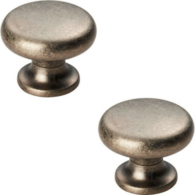 B&Q -  2X Flat Faced Round Door Knob 34mm Diameter Pewter Small Cabinet Handle